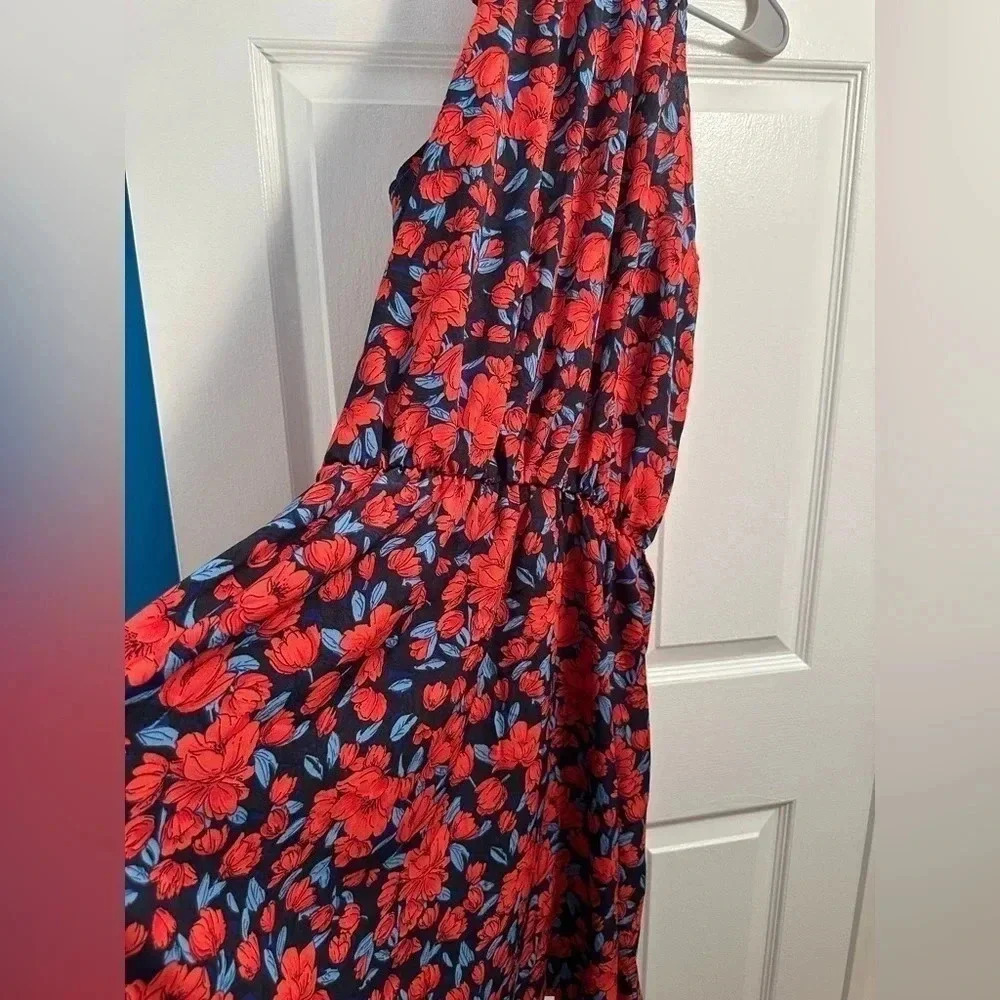 Black and red floral halter dress